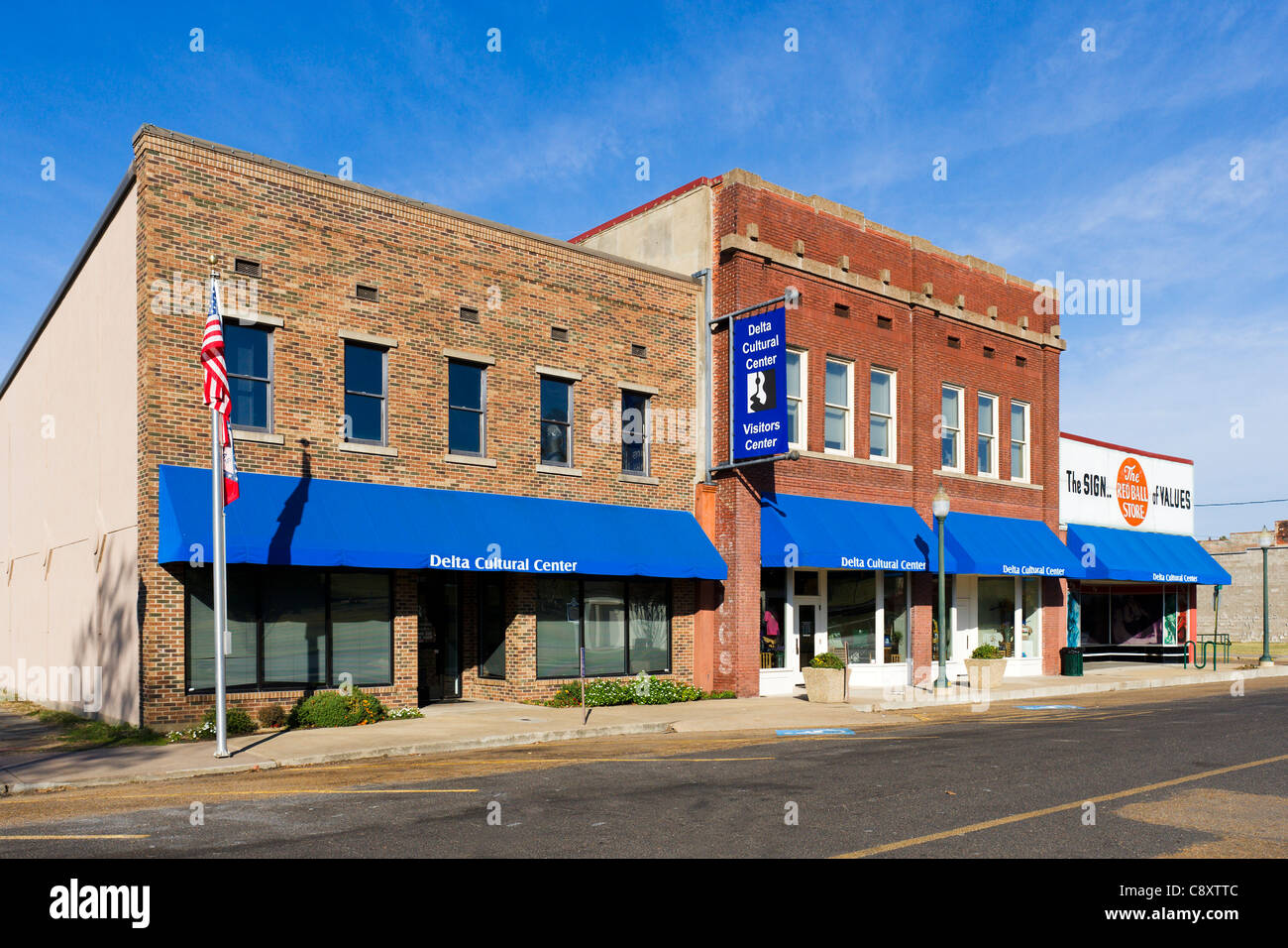 The Delta Cultural Center, Cherry Street, Helena, Arkansas, USA - a center of Delta Blues music on the Mississippi River Stock Photo