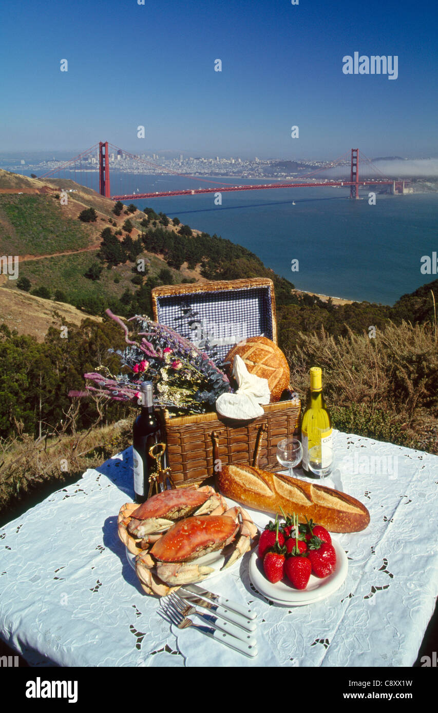 Summer picnic with local delicacies on the Marin Headlands, San