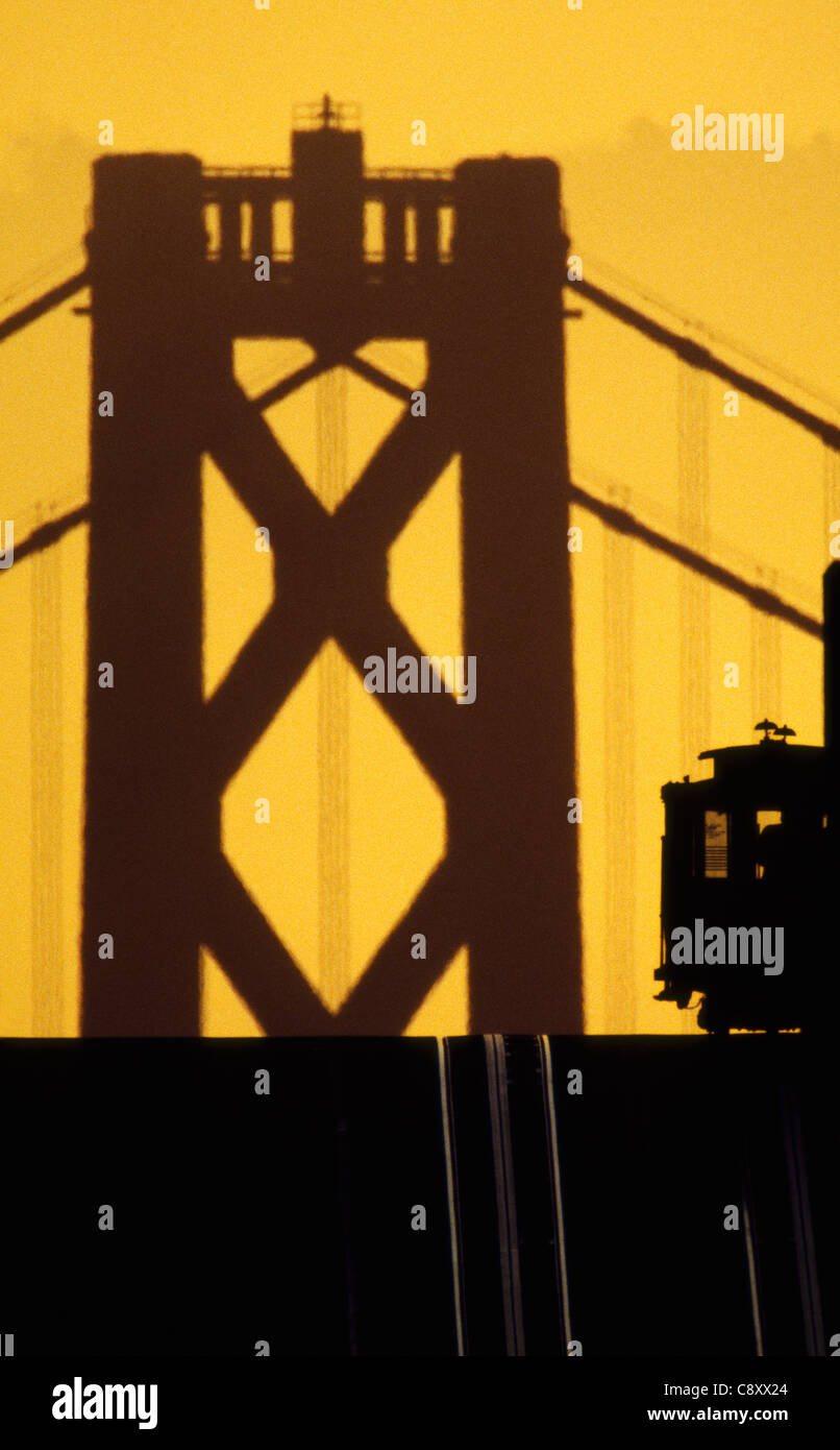 Riding the California Street Cable Car  at sunrise on Nob Hill, San Francisco, California Stock Photo