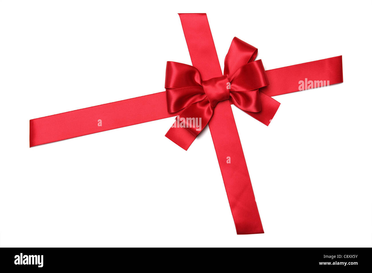 Red ribbon with bow isolated on white Stock Photo