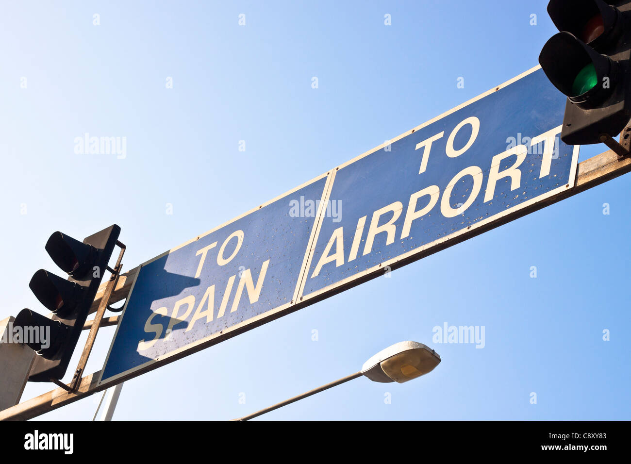 Detail of sign at border between Spain and Gibraltar. Stock Photo