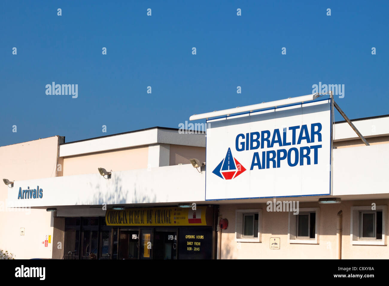 Detail of Gibraltar Airport old building. Stock Photo