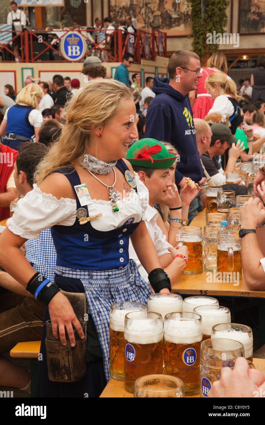 Germany Bavaria Munich Oktoberfest Waitress with Beer Steins Stock Photo Alamy