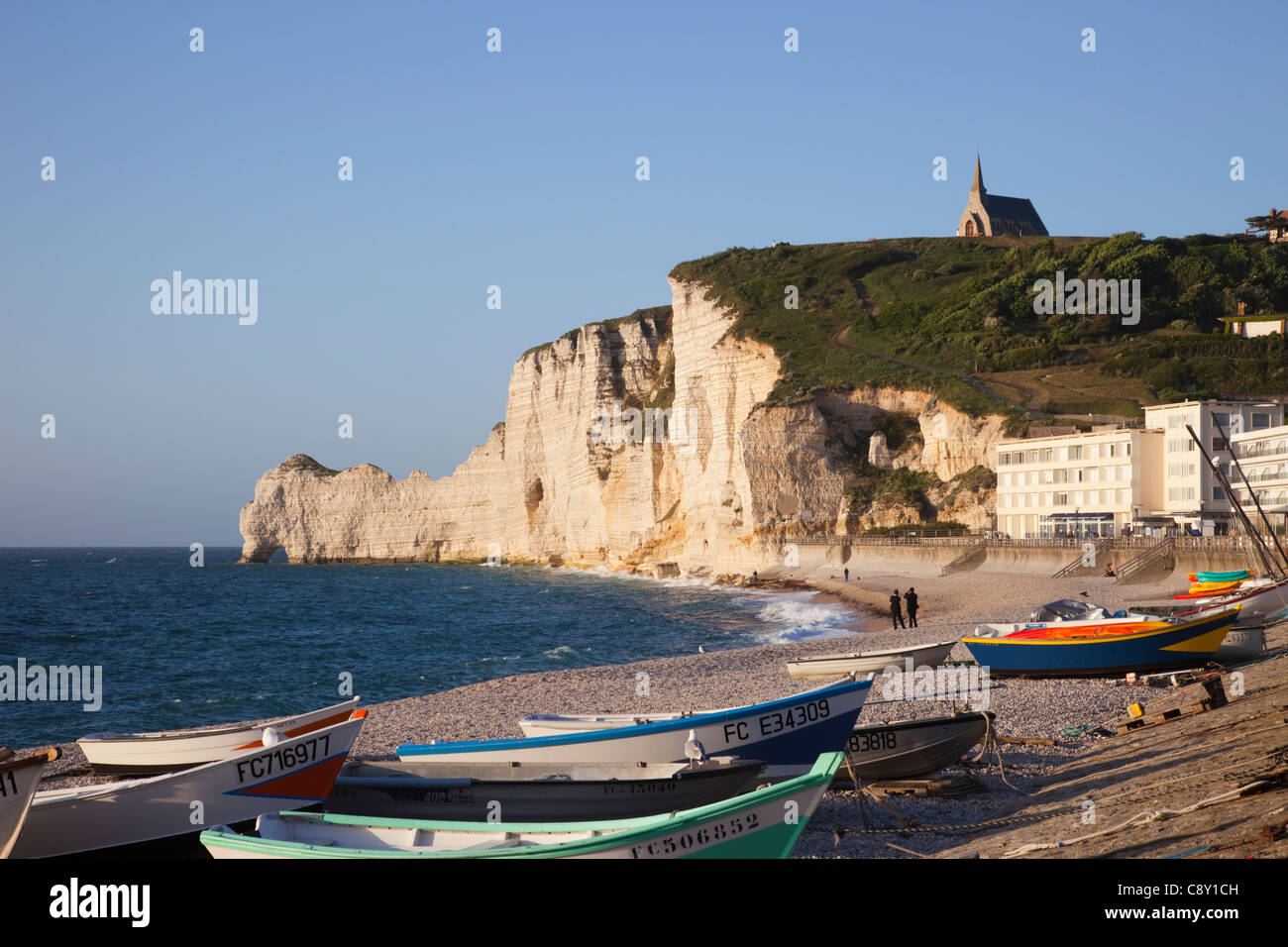Fishing boats at the beach of etretat hi-res stock photography and ...