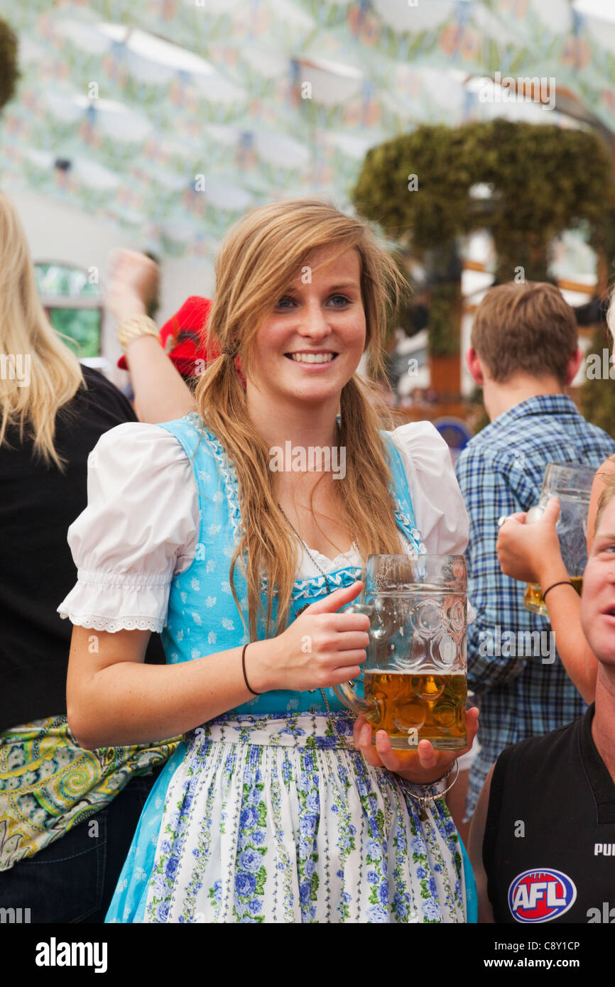 Germany, Bavaria, Munich, Oktoberfest, Girl Partying in Beer Tent Stock ...