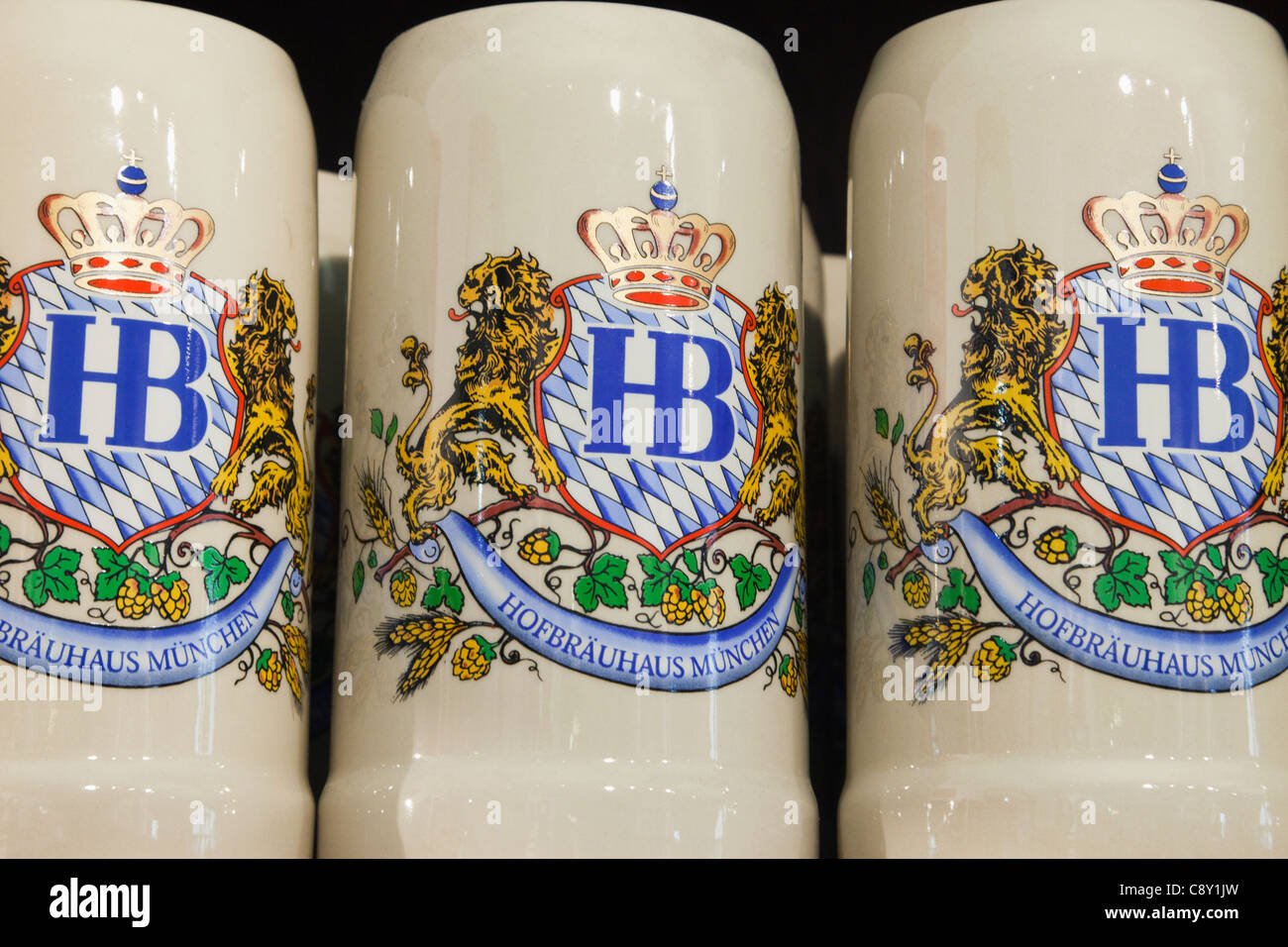 Germany Bavaria Munich Hofbrauhaus Souvenir Beer Steins Stock