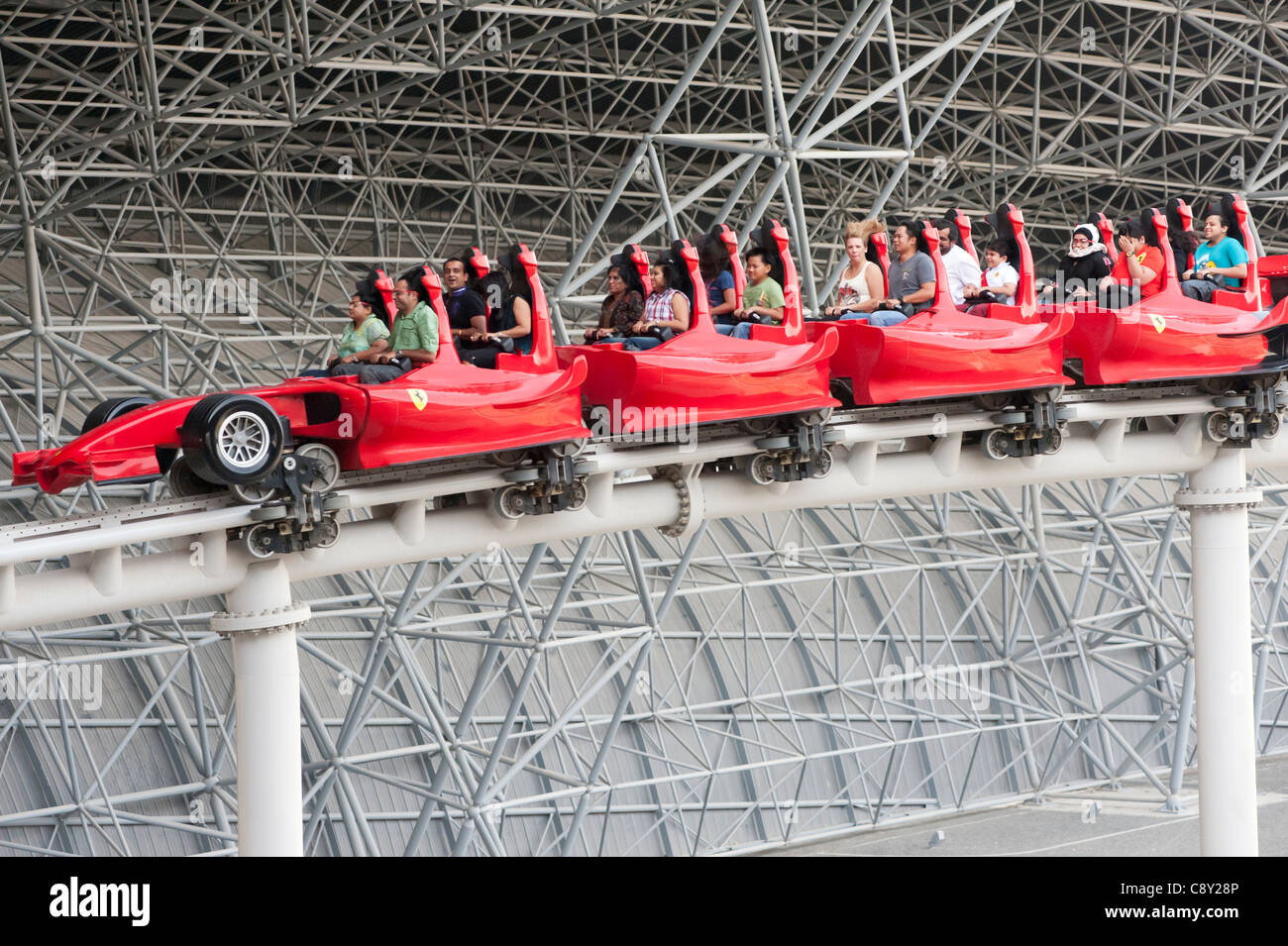 Roller coaster at Ferrari World theme park in Abu Dhabi UAE United Arab Emirates Stock Photo