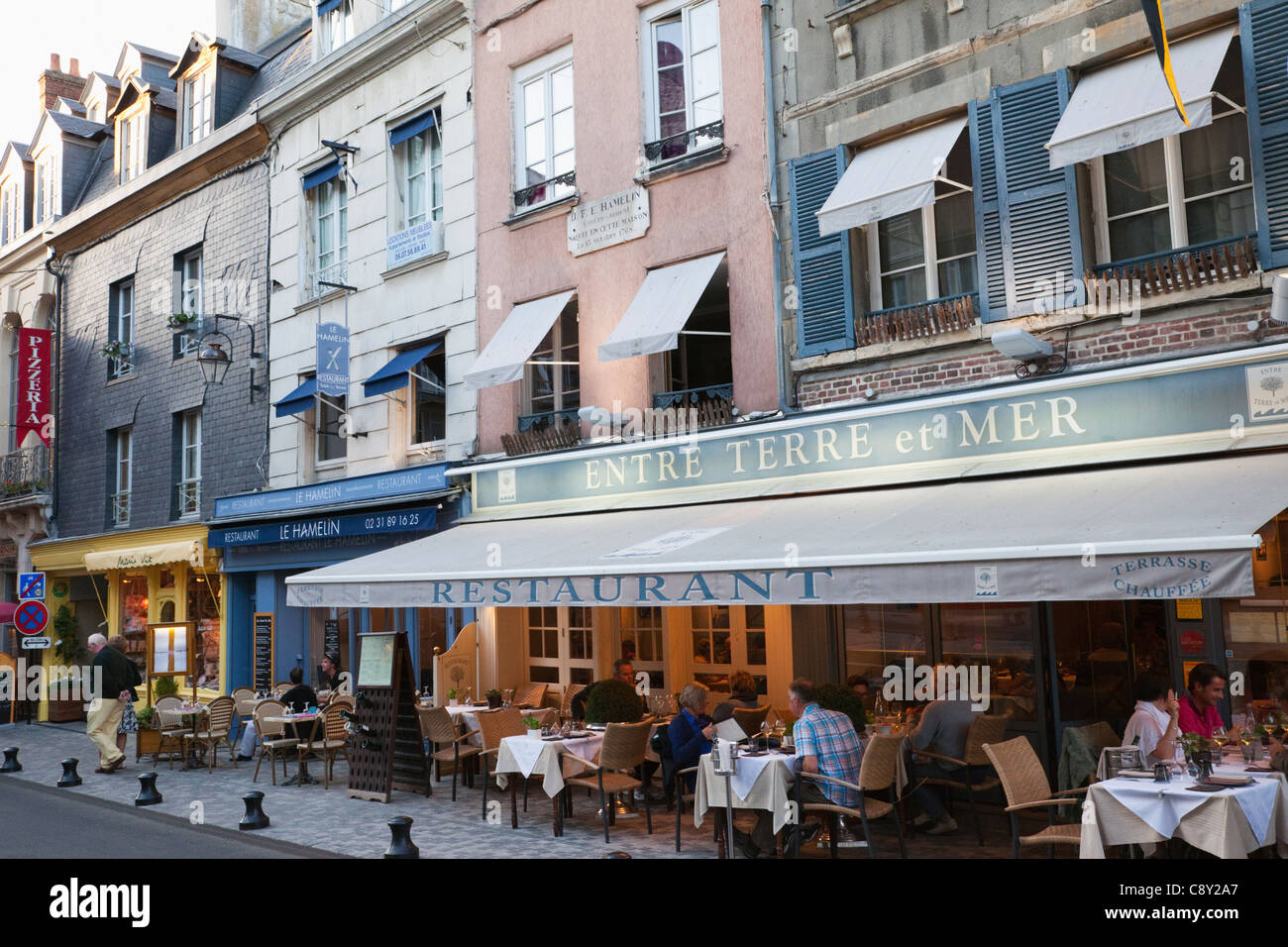 France, Normandy, Honfleur, Restaurants and Outdoor Cafes Stock Photo