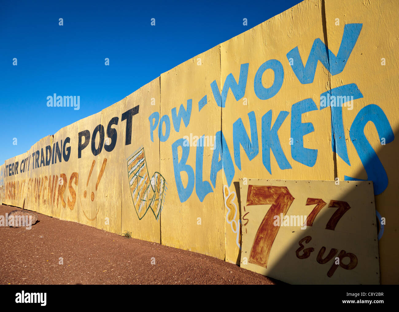 Indian trading post old advertising billboard, Meteor City, along Route