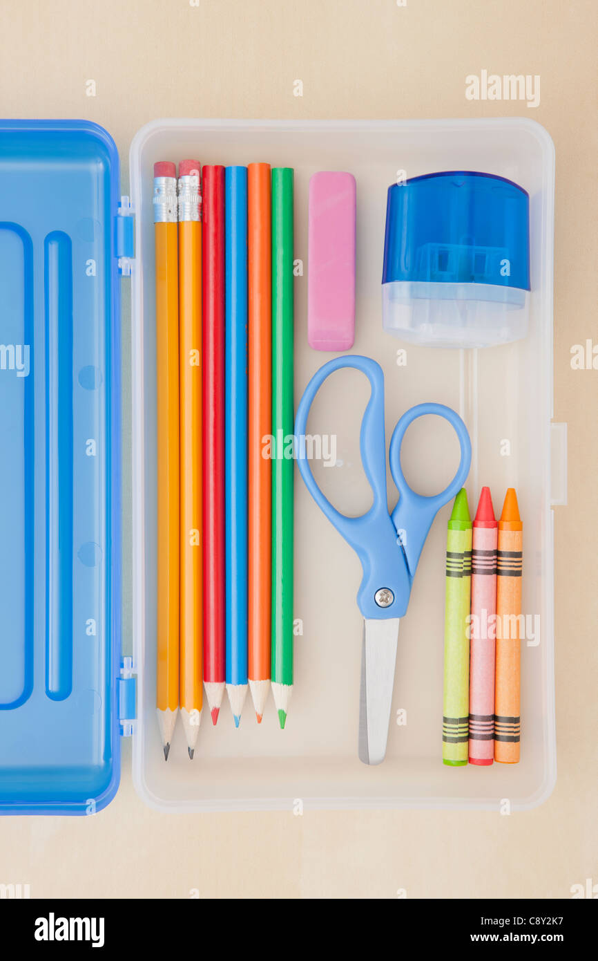 Pencil Case With School Supplies Stock Photo - Download Image Now