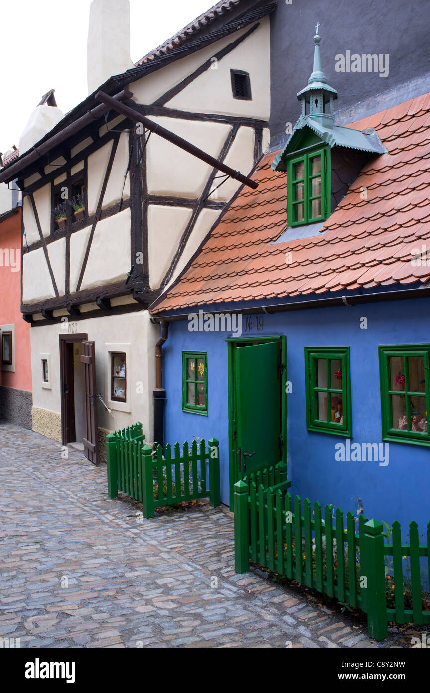 Old colourful houses in Golden Lane or Zlata Ulicka at Prague Castle in Prague in Czech Republic Stock Photo