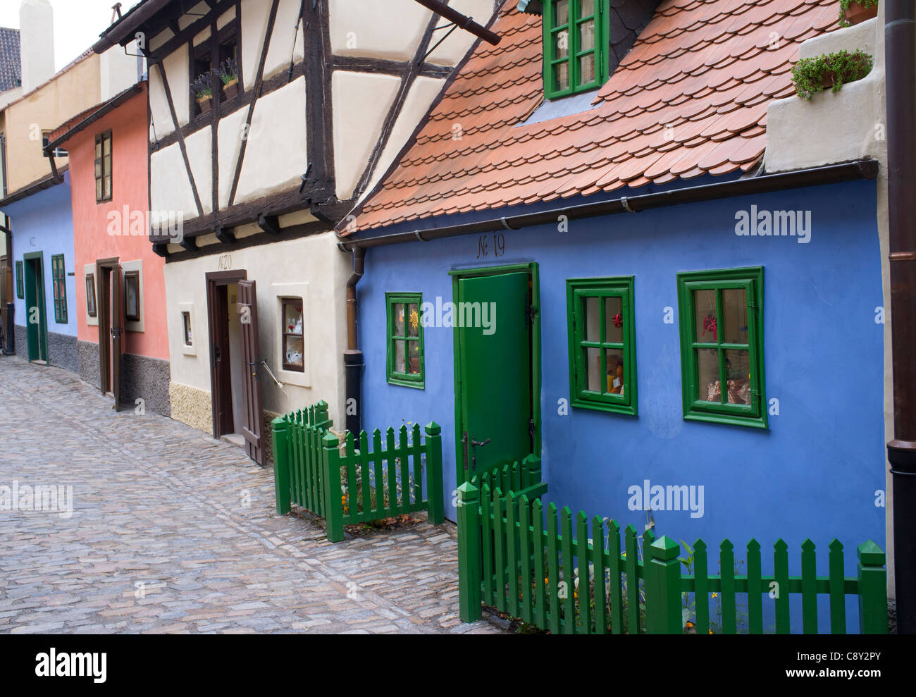 Old colourful houses in Golden Lane or Zlata Ulicka at Prague Castle in Prague in Czech Republic Stock Photo