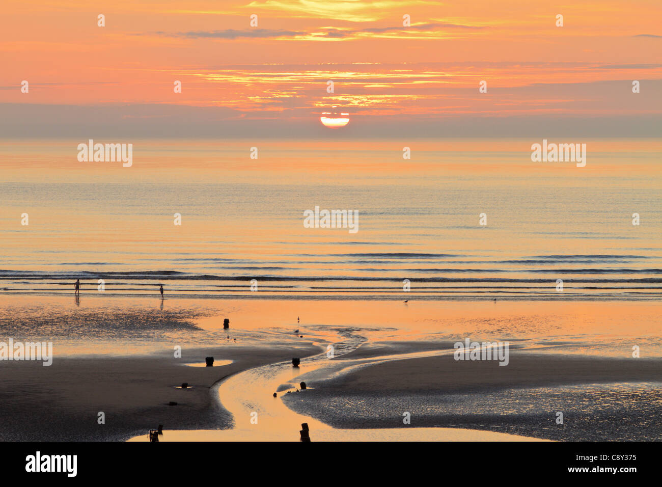 Sunset and beach, Blackpool, England Stock Photo