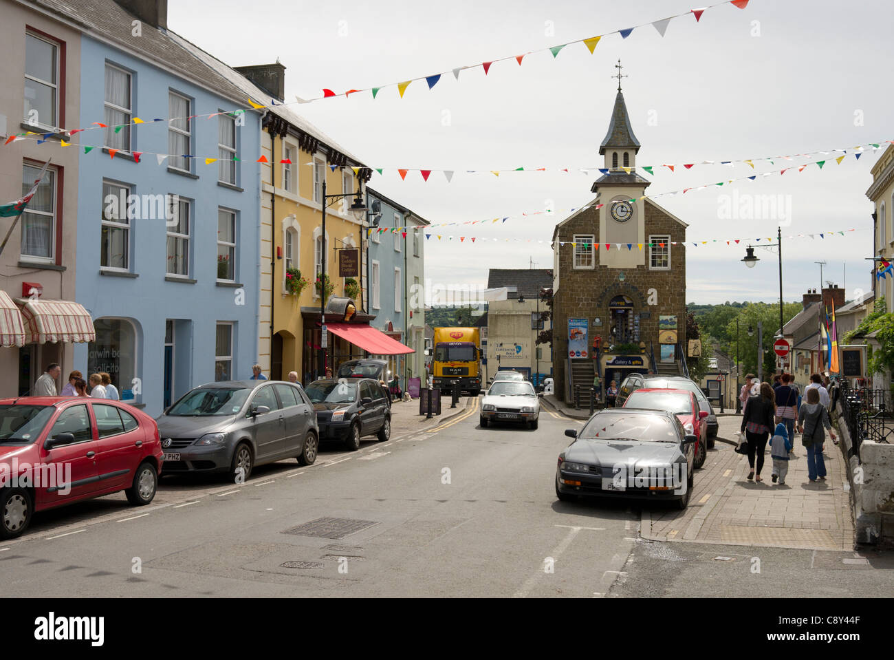 Narberth High Street, Town Hall and Museum, Pembrokeshire, Wales Stock