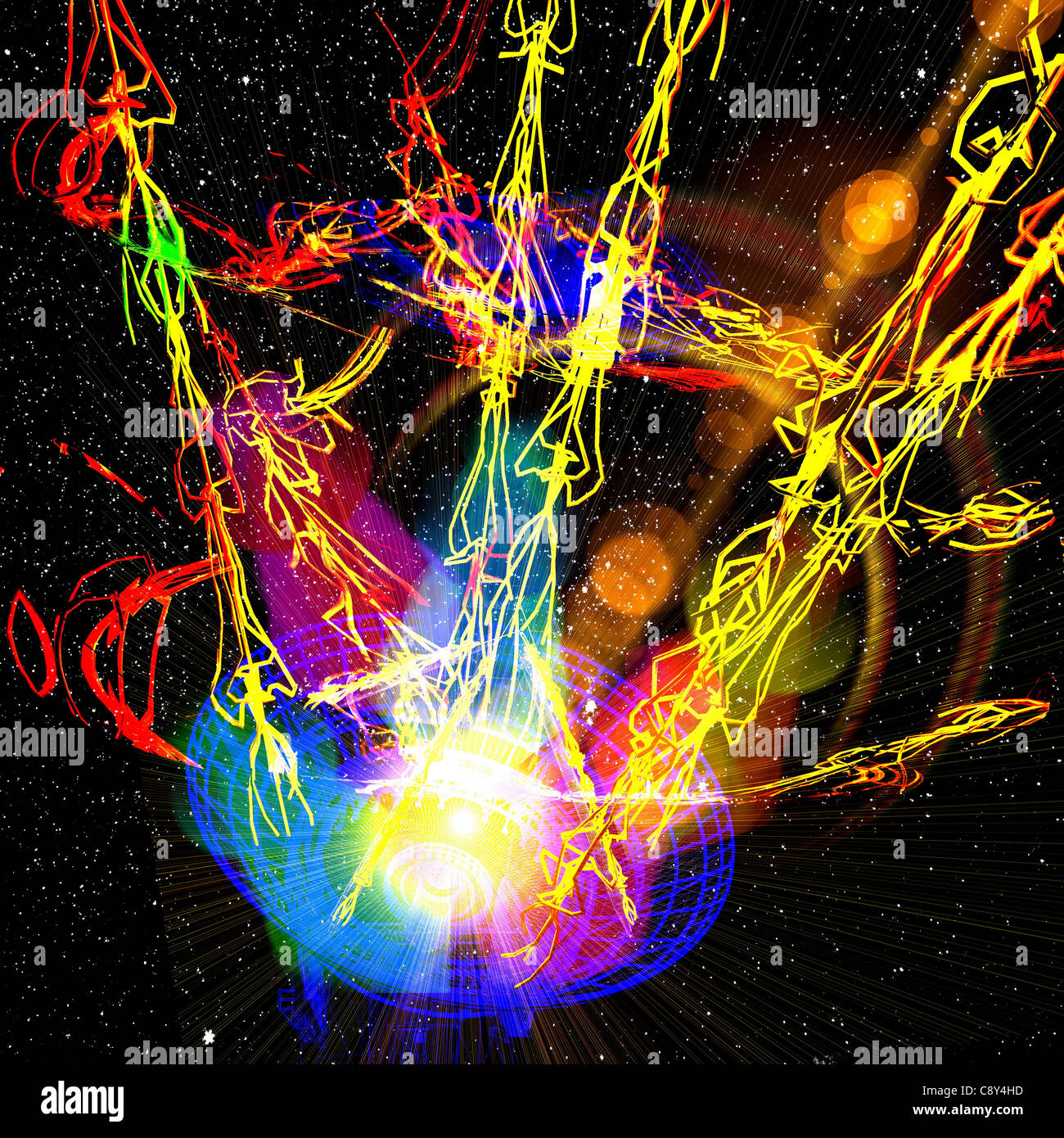 Satelite dish on star sky Stock Photo