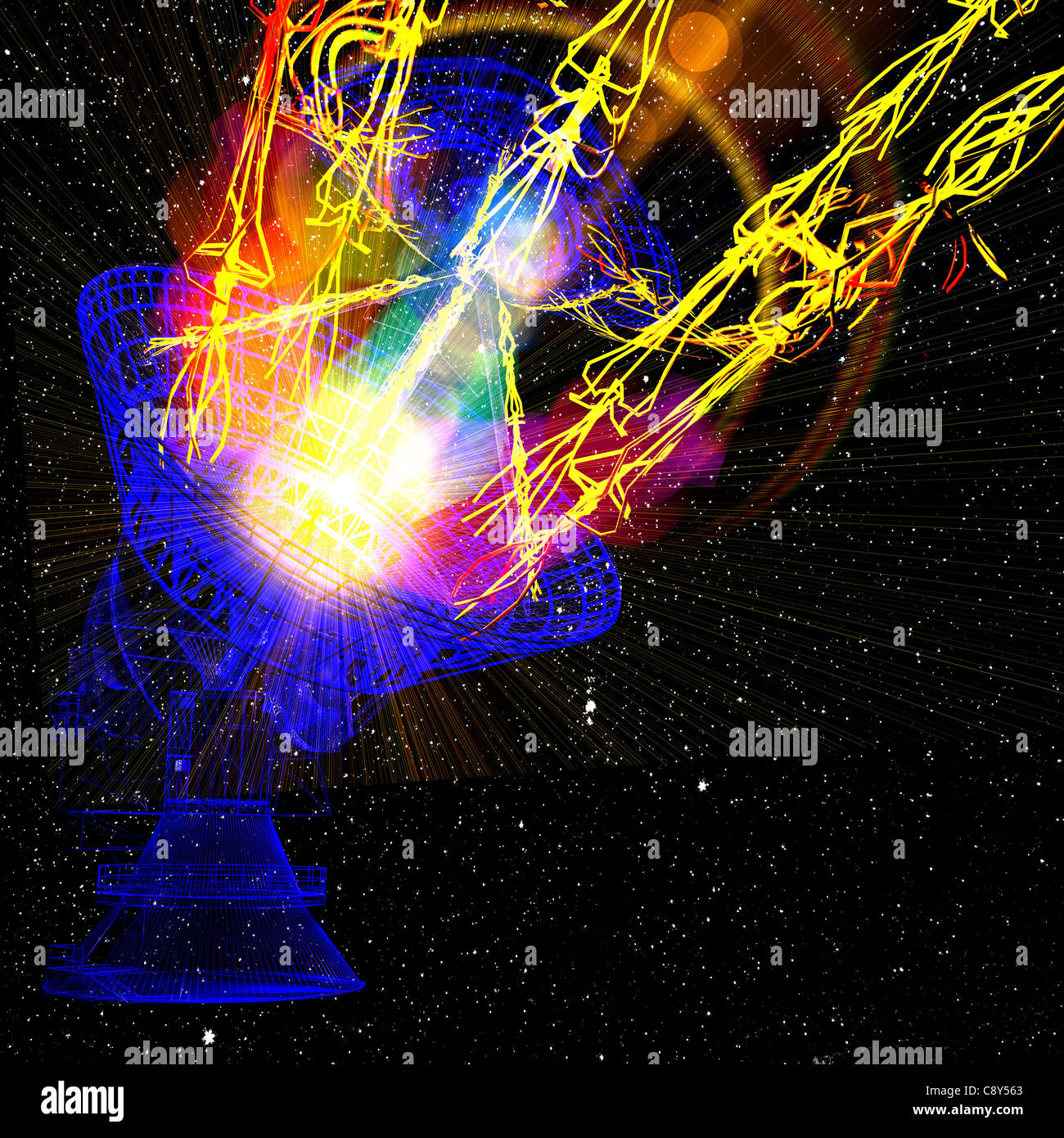 Satelite dish on star sky Stock Photo