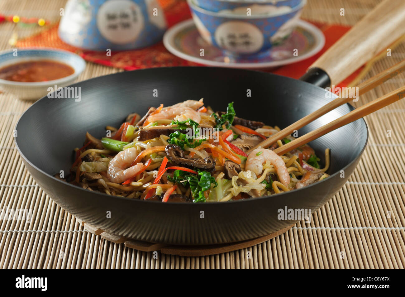 Chow mein Fried noodles Chinese food Stock Photo