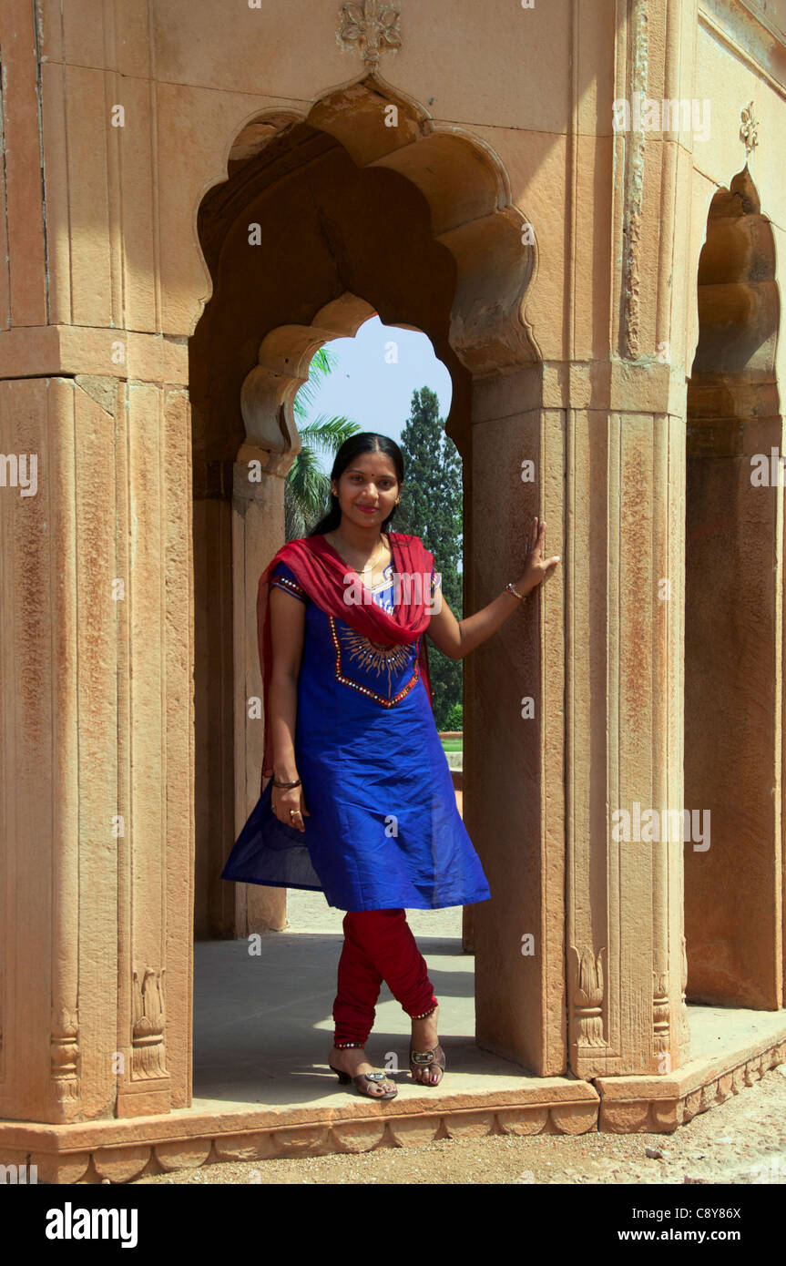 Pretty girl Humayun's Tomb Delhi India Stock Photo