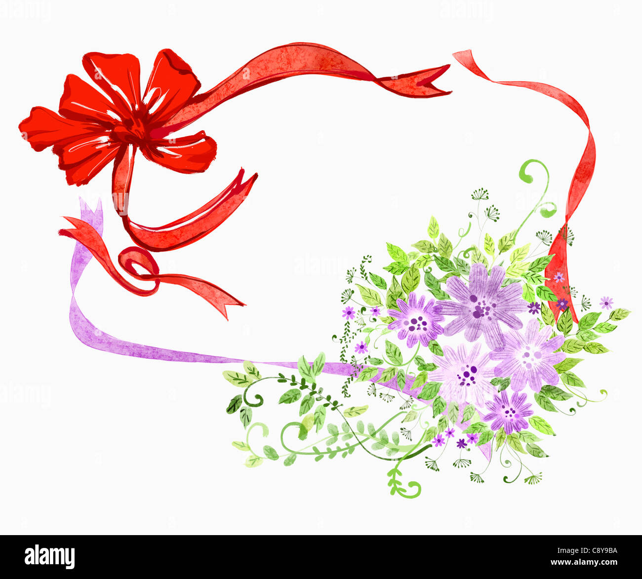 Illustration of various colors of flowers and ribbons for notes Stock ...