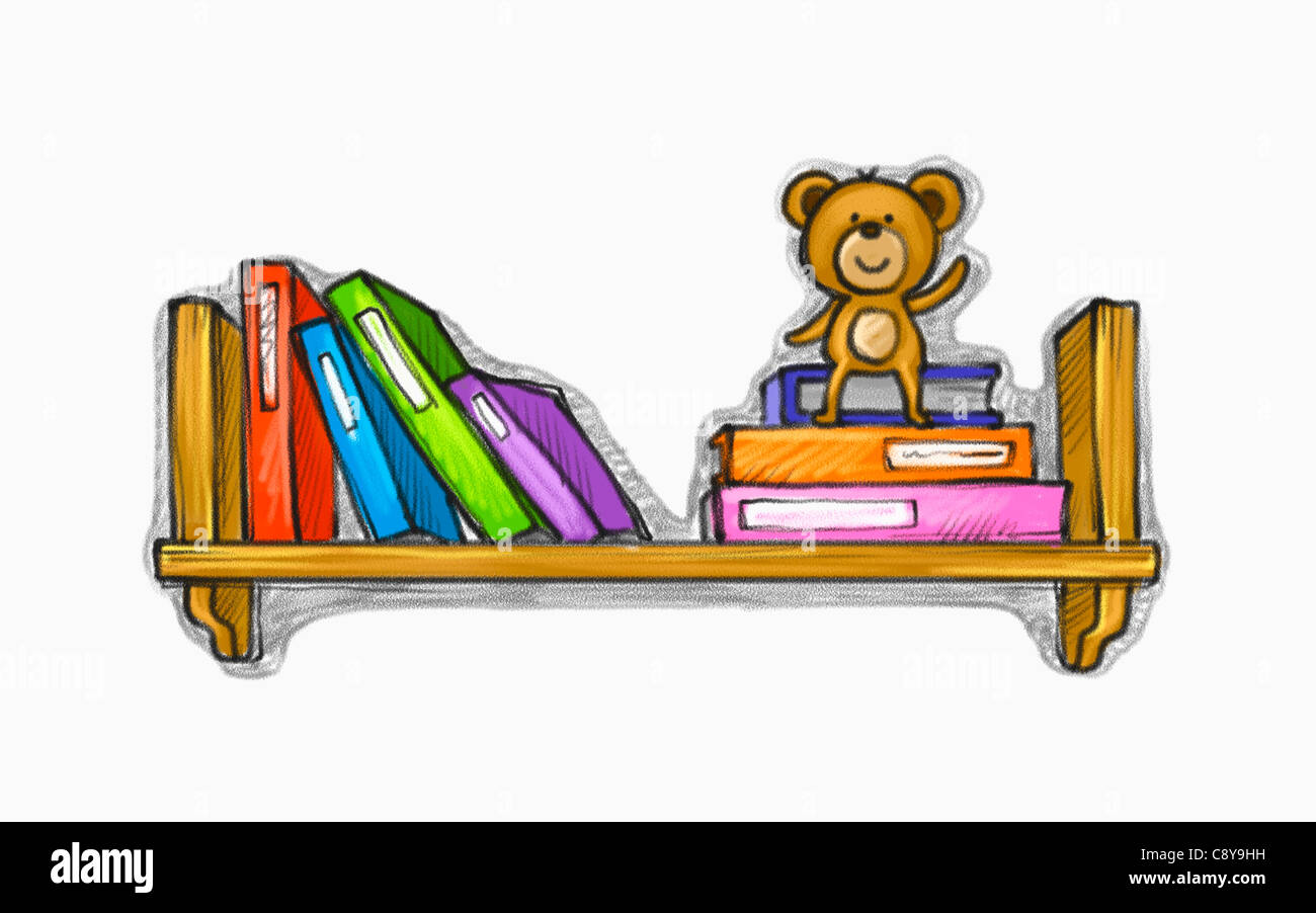 Drawing of various colors of books on a shelf Stock Photo Alamy