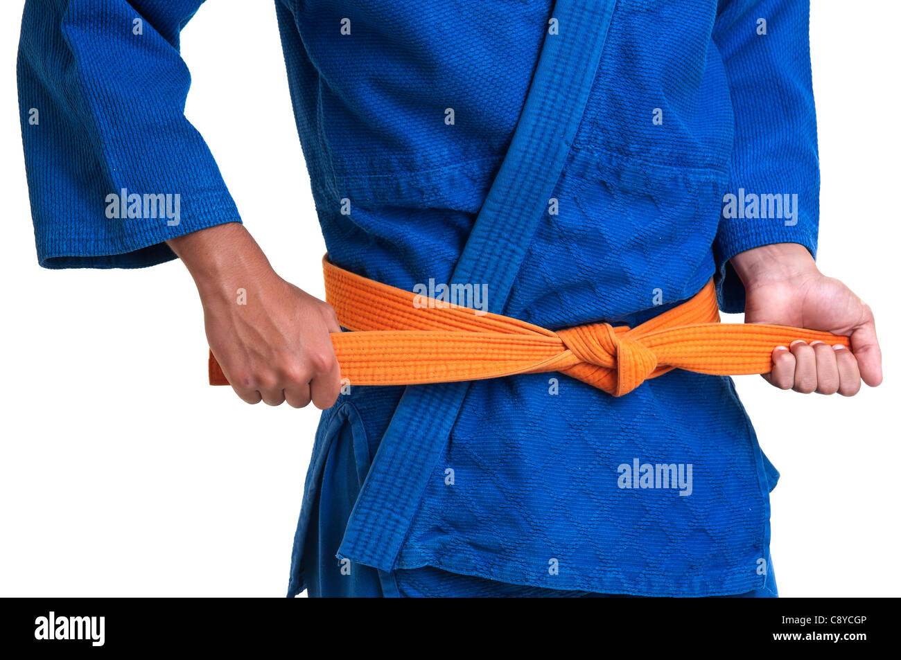 Orange belt detail isolated in white Stock Photo Alamy