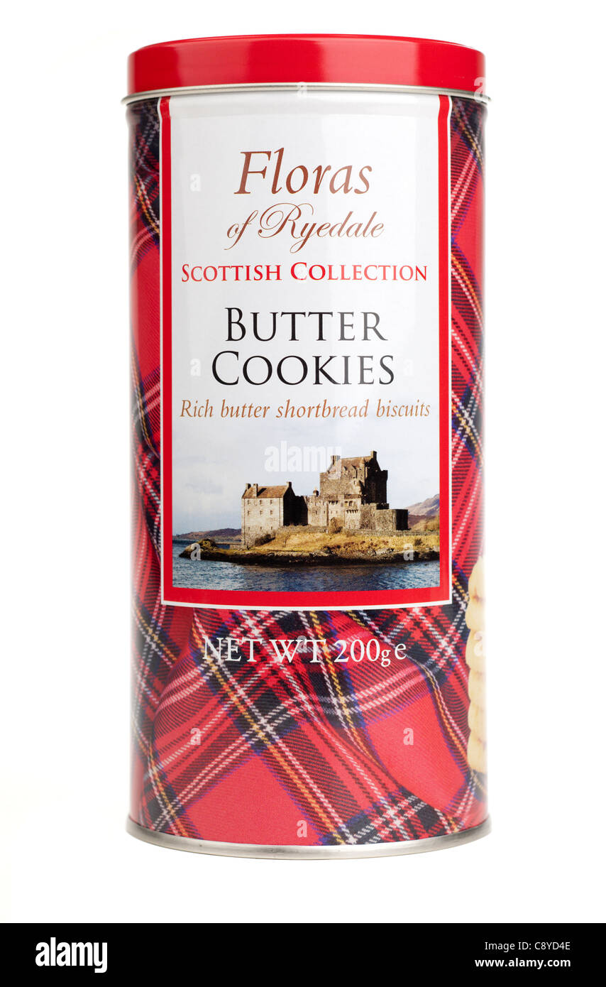 A 200 gram tin of Floras of Ryedale scottish collection of butter cookies Stock Photo