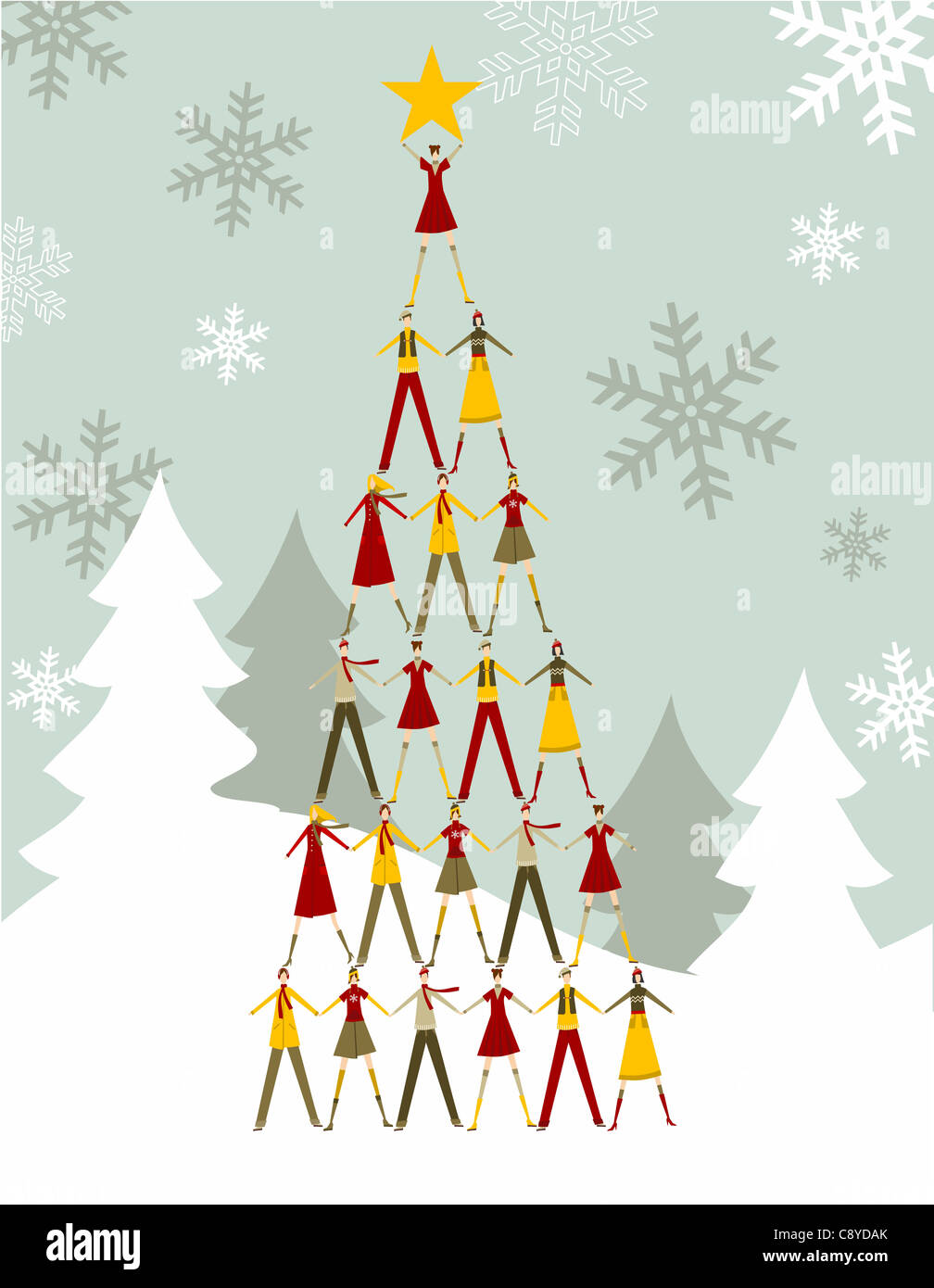 https://c8.alamy.com/comp/C8YDAK/christmas-tree-made-of-people-with-a-yellow-star-on-the-top-over-a-C8YDAK.jpg