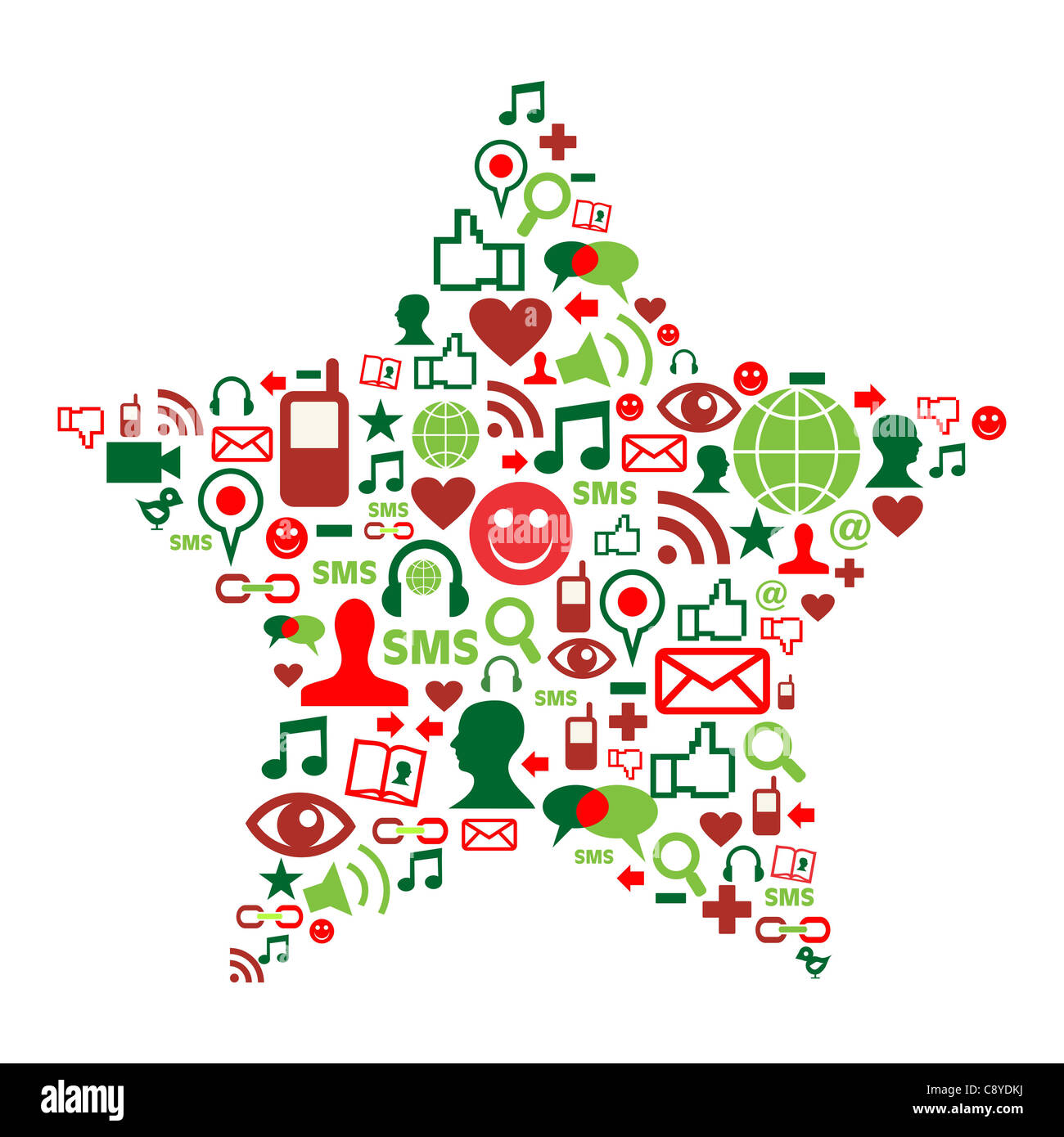 Christmas star shape made with Social media icons. Stock Photo