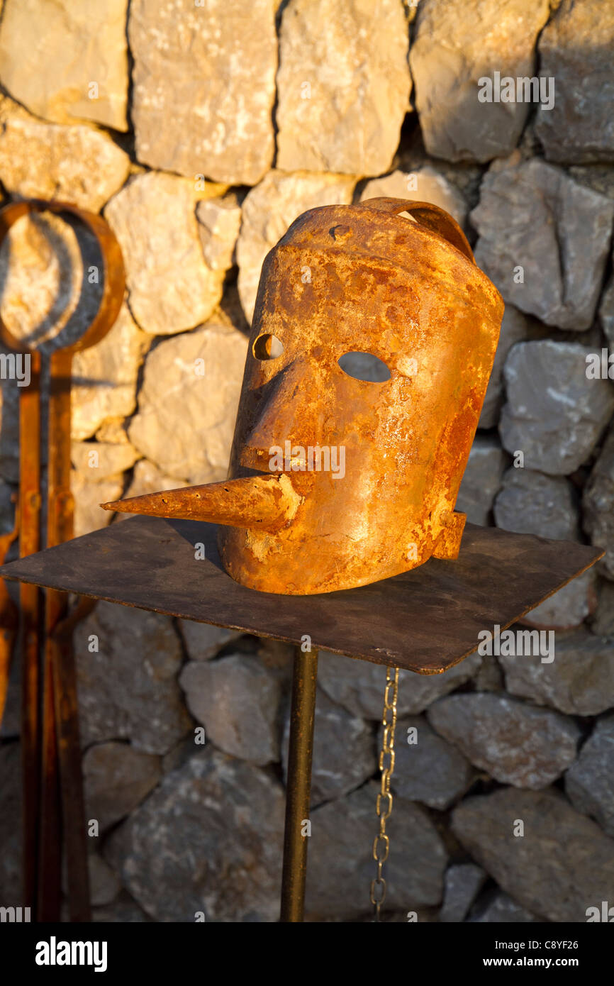 Instrument of torture in Medieval market Mallorca Spain Stock Photo