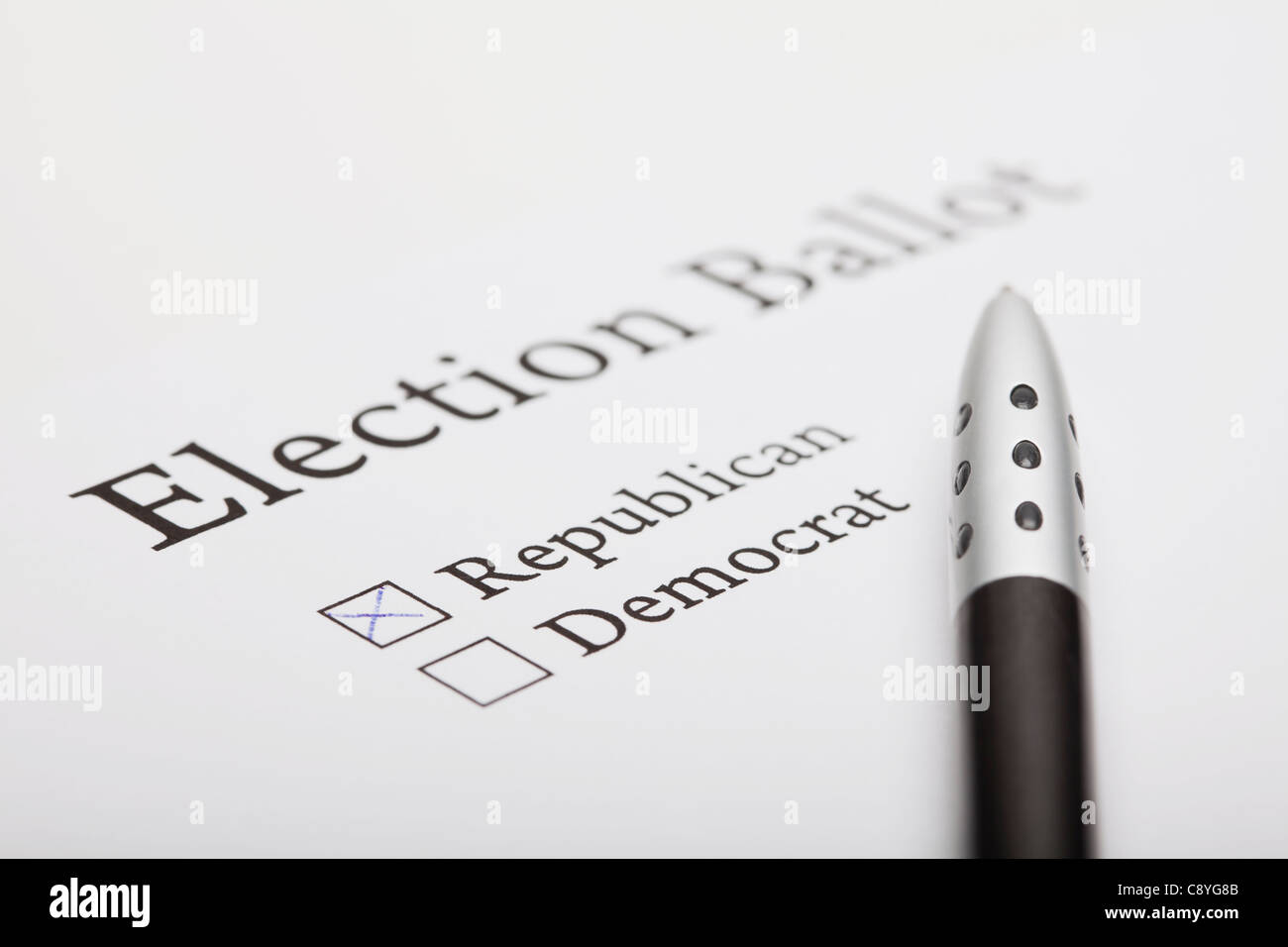 Close-up of voting ballot and pen Stock Photo