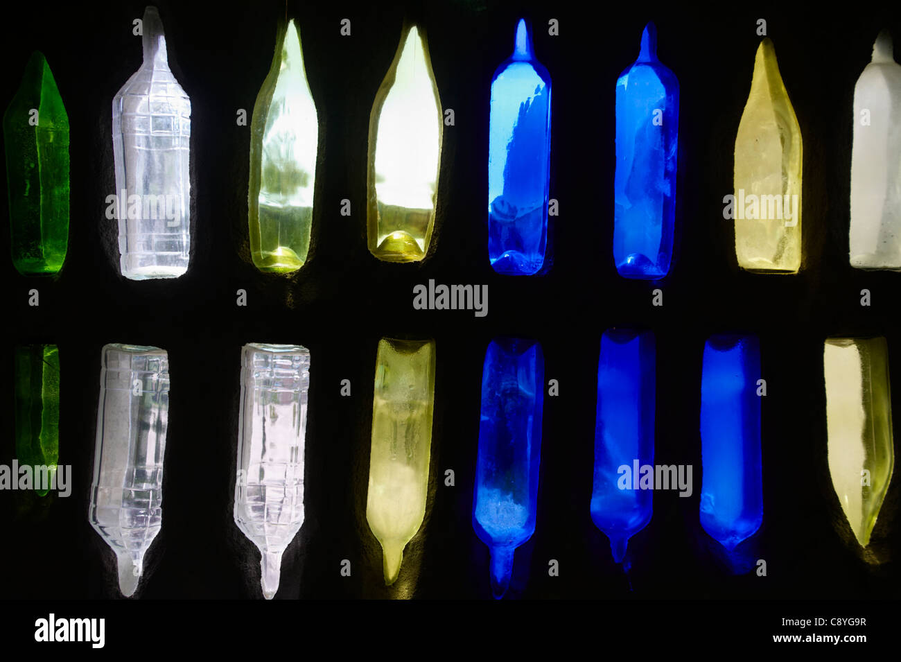 Glass bottles wall construction hi-res stock photography and images - Alamy