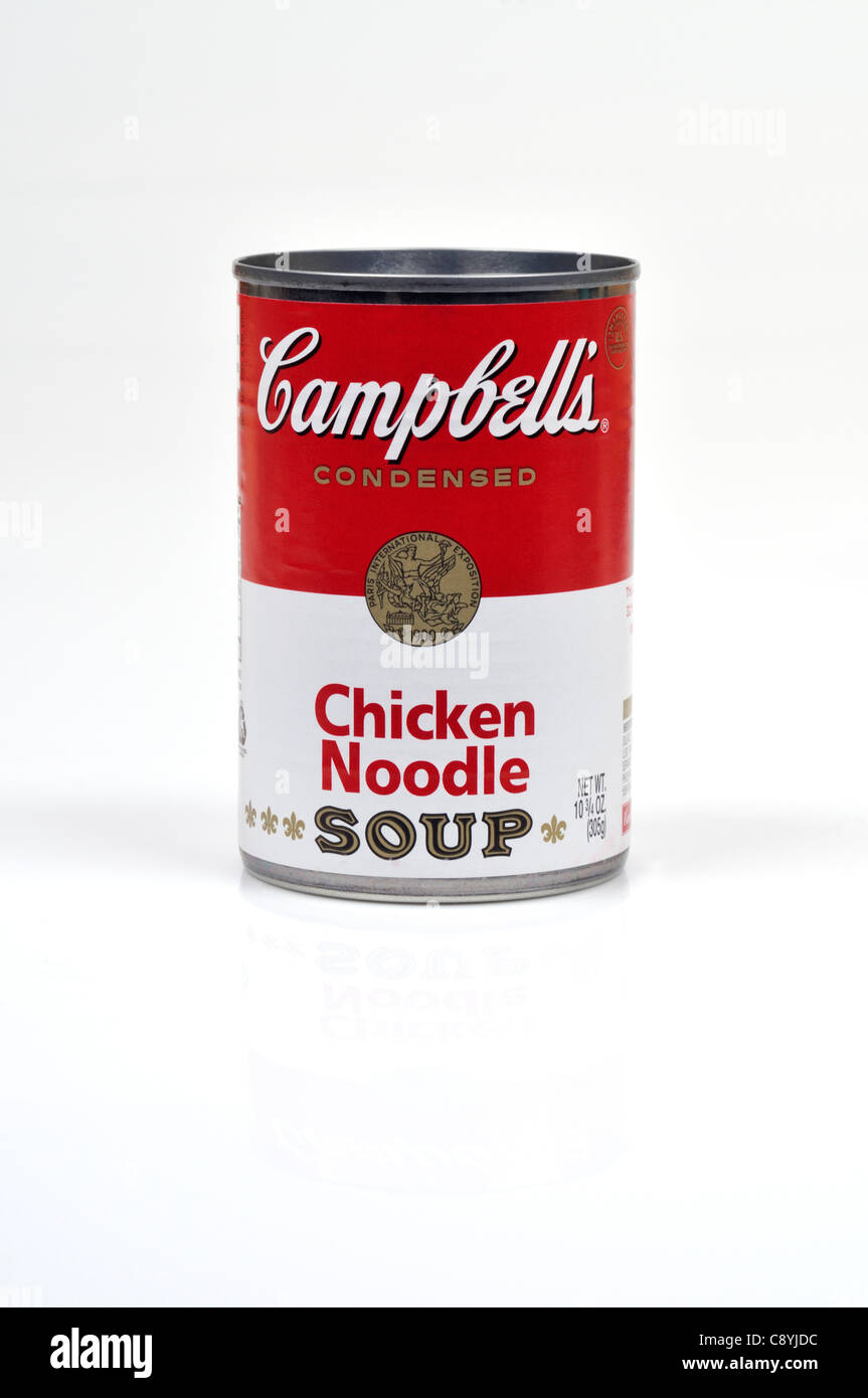 Can of Campbell's Condensed Chicken Noodle soup on white  background, cut-out. Stock Photo