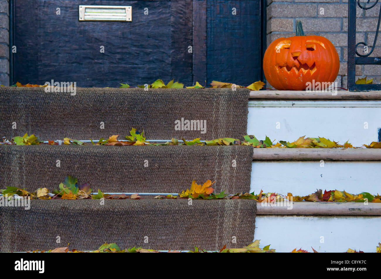 Entrance of a house Montreal during Halloween time Stock Photo Alamy