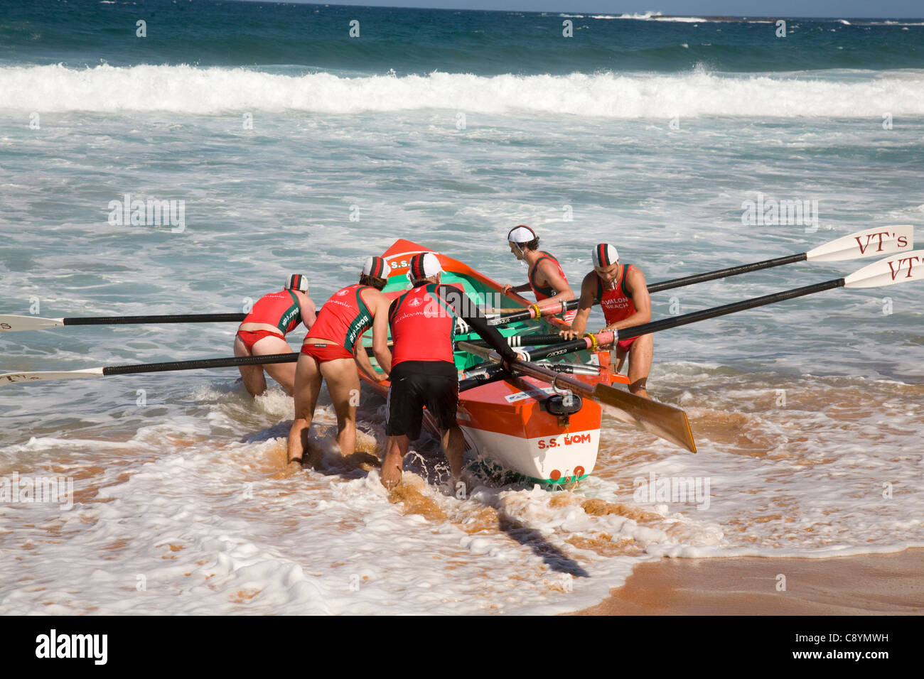 traditional australian surf lifeboats used for racing on newport beach,sydney,australia Stock Photo