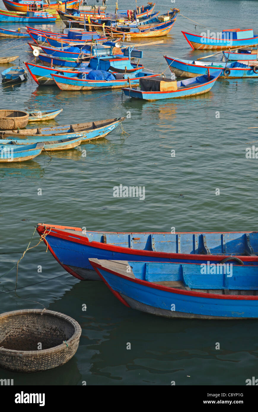 Asia, Vietnam, Nha Trang. Cai River Estuary. Nha Trang's fishing fleet moors on the Cai River just north of the city centre.... Stock Photo