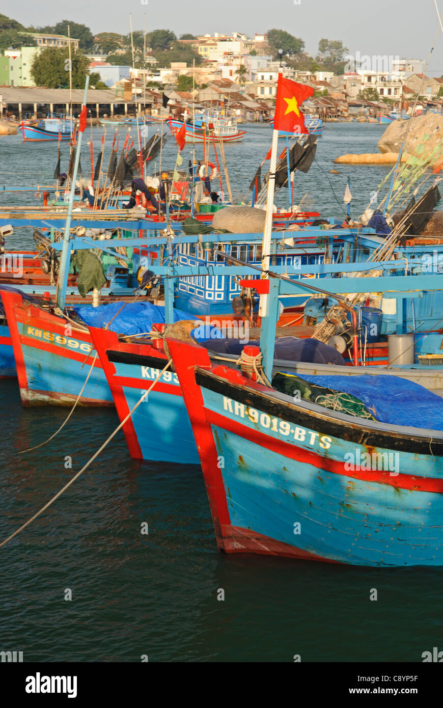 Asia, Vietnam, Nha Trang. Cai River Estuary. Nha Trang's fishing fleet moors on the Cai River just north of the city centre.... Stock Photo