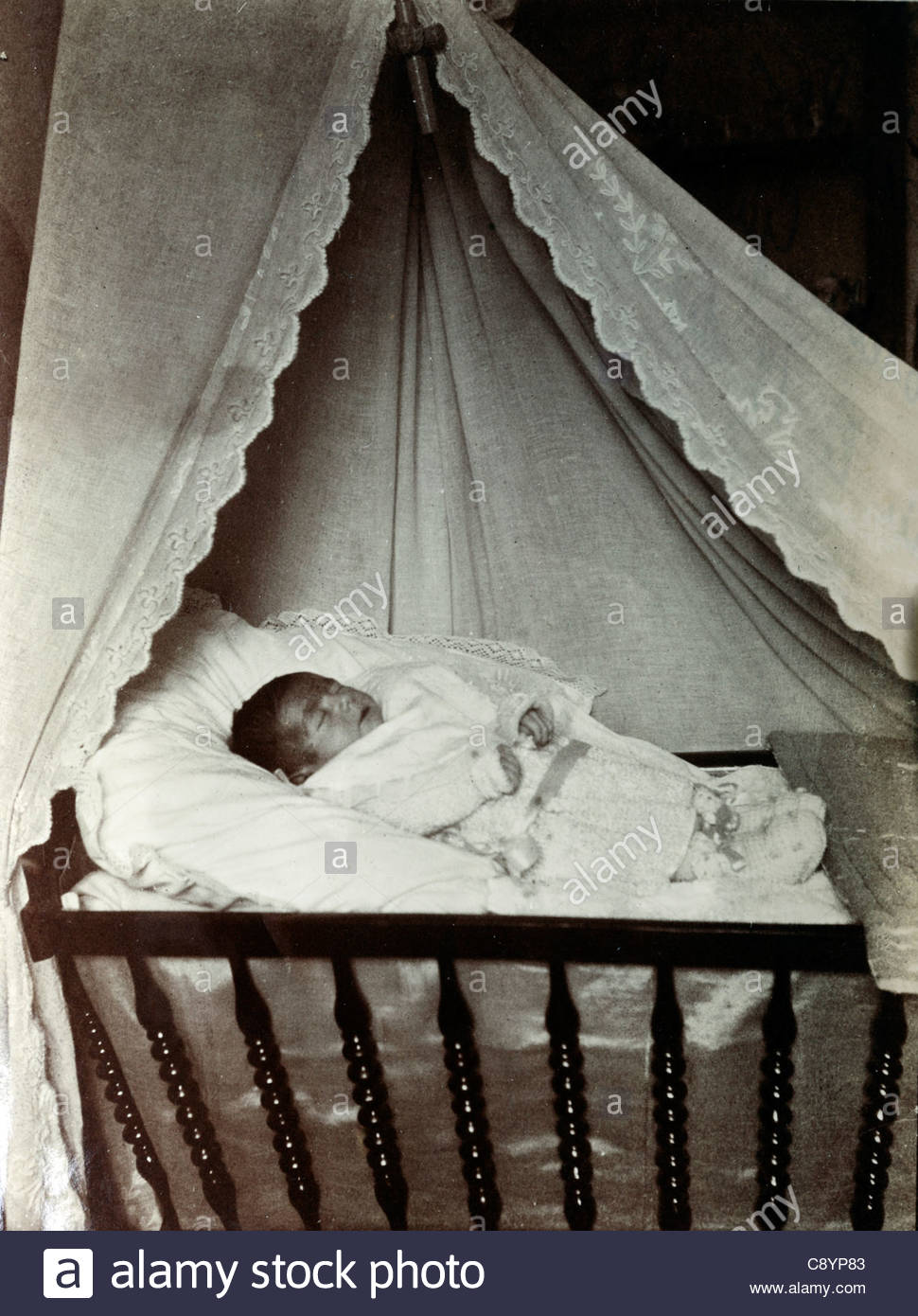 Memorial Portrait Of Dead Baby In Crib 1929 Stock Photo 39948163