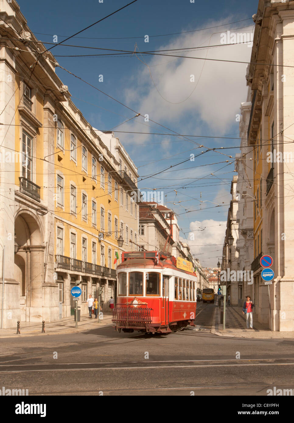 Lisbon tram, portrait mode. Stock Photo