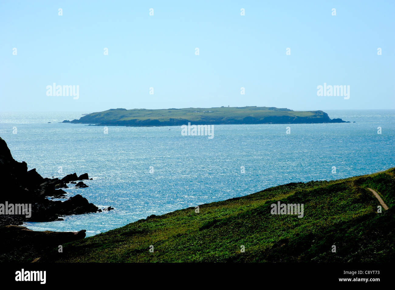 Skokholm Island from the Pembrokeshire coastal path Stock Photo