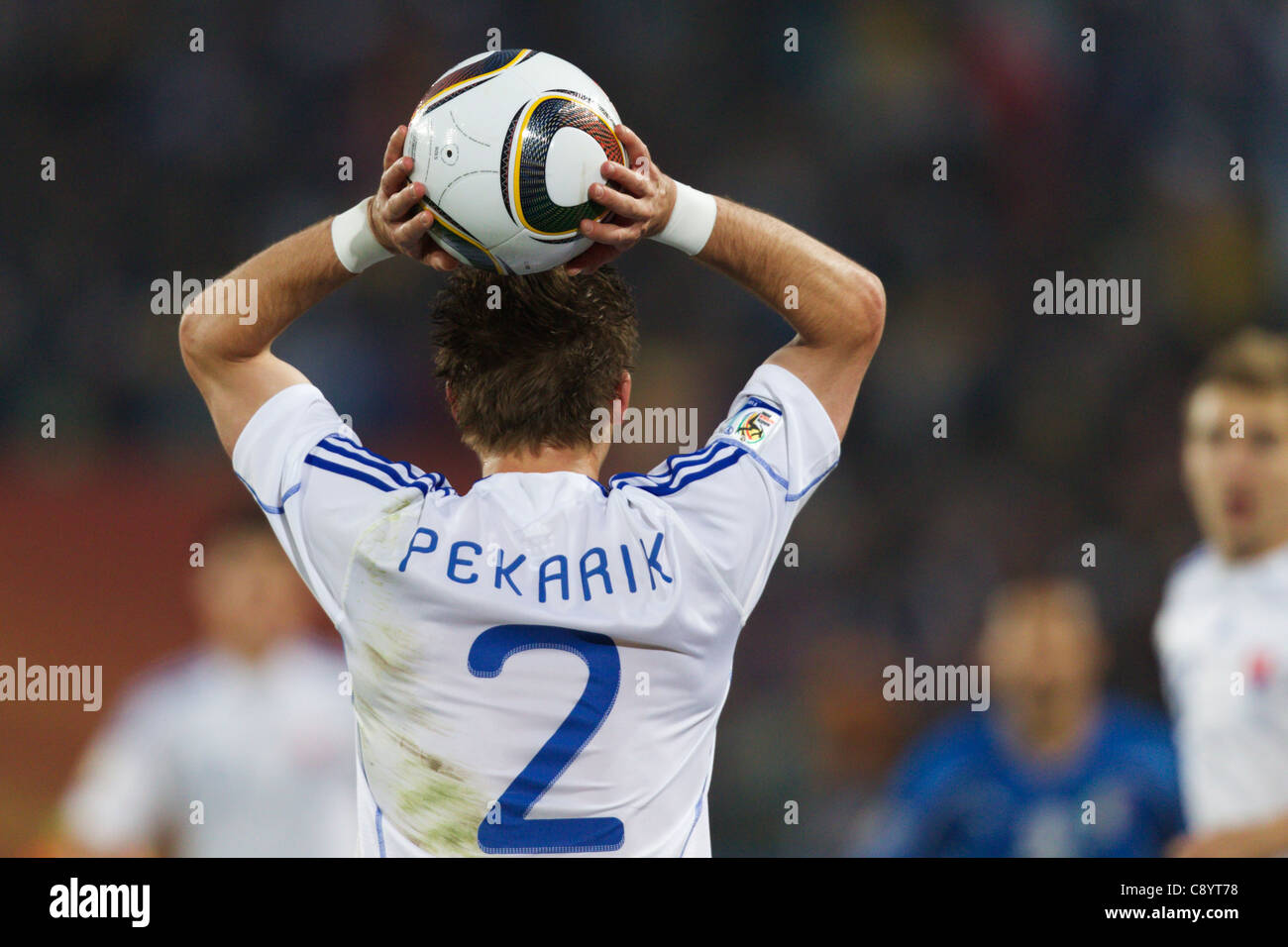 Peter Pekarik of Slovakia throws the ball into play during a 2010 World Cup Group F match against Italy at Ellis Park Stadium. Stock Photo