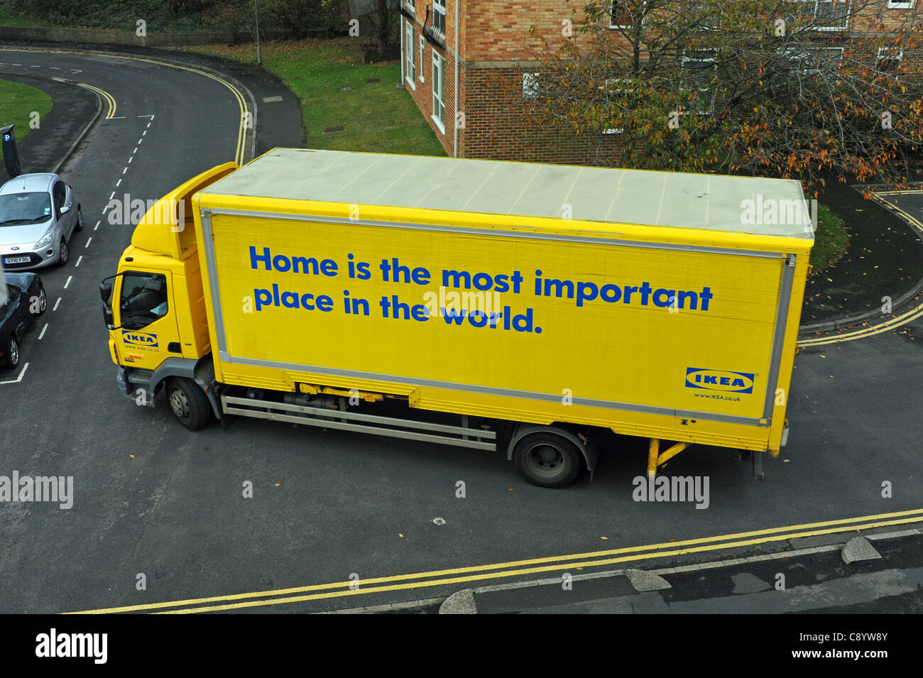 An Ikea home delivery lorry negotiates narrow roads in Brighton UK