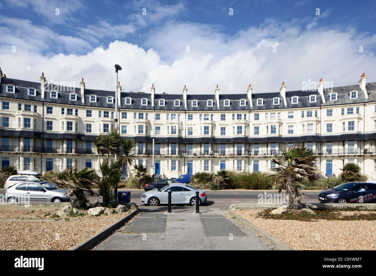 Crescent of terraced houses on Marine Parade Folkestone Stock Photo Alamy