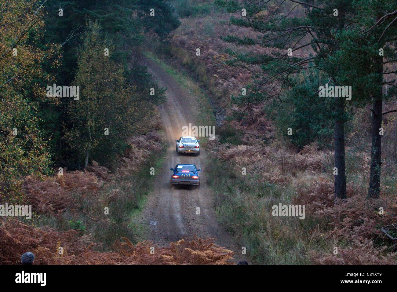 Cars competing in the Tempest Rally, Eversley. The Tempest Rally is a ...