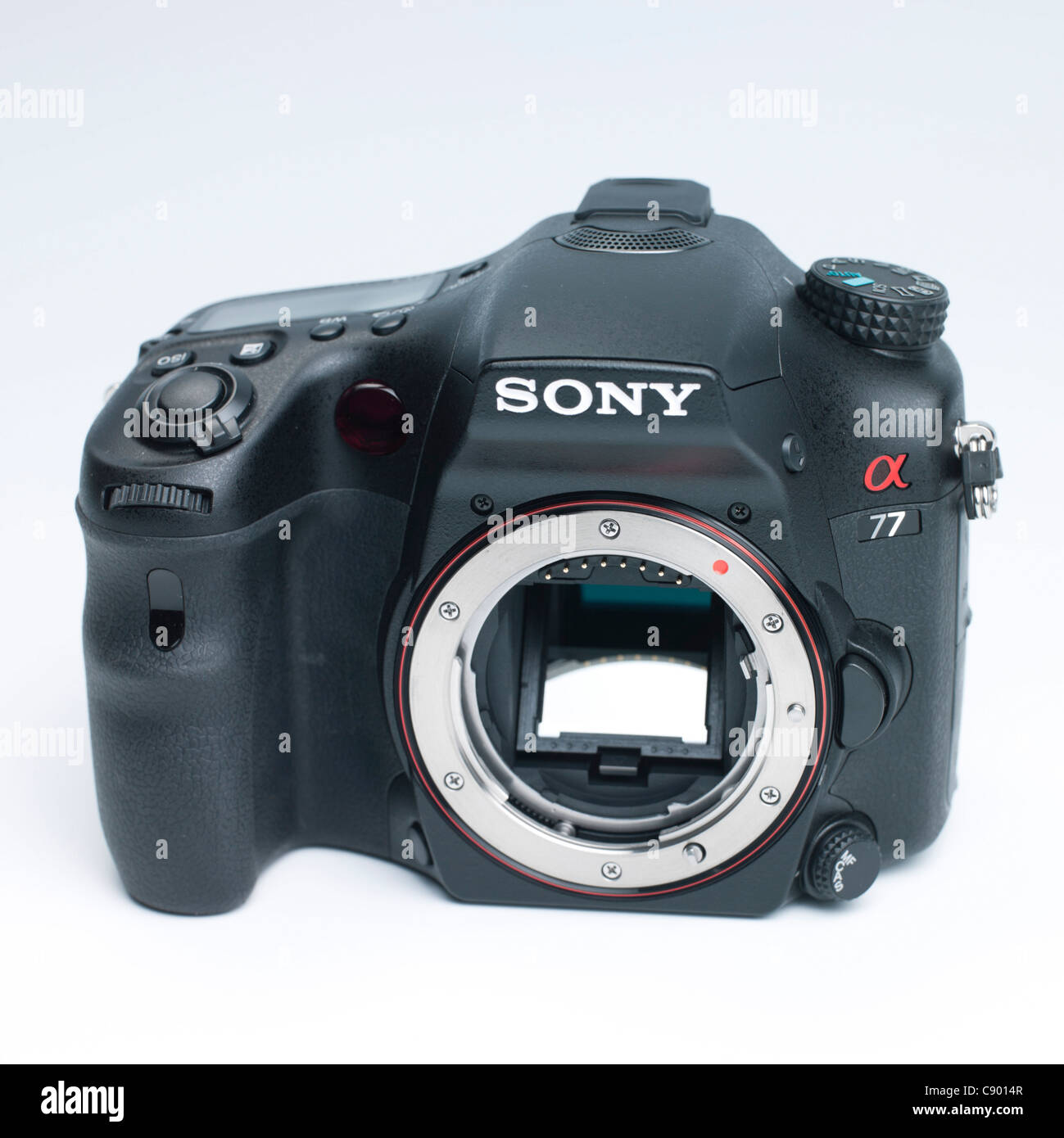 Sony Alpha 77 single-lens translucent pellicle mirror digital system camera - front Stock Photo