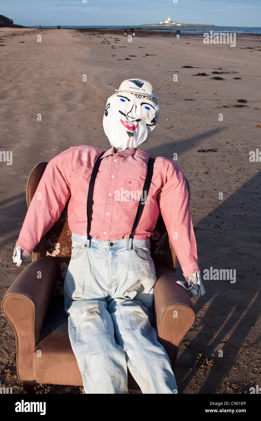 A Guy Fawkes effigy for a bonfire being built on the beach near Low Hauxley in Northumberland, to celebrate Guy Fawkes Night. Stock Photo