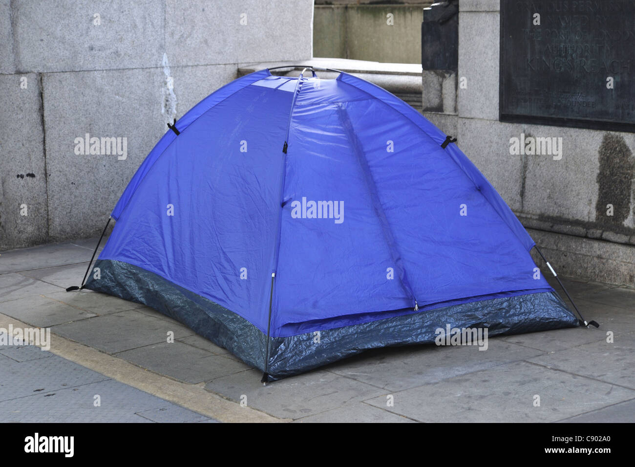 Tent pitched in Central London by the river Thames, UK Stock Photo