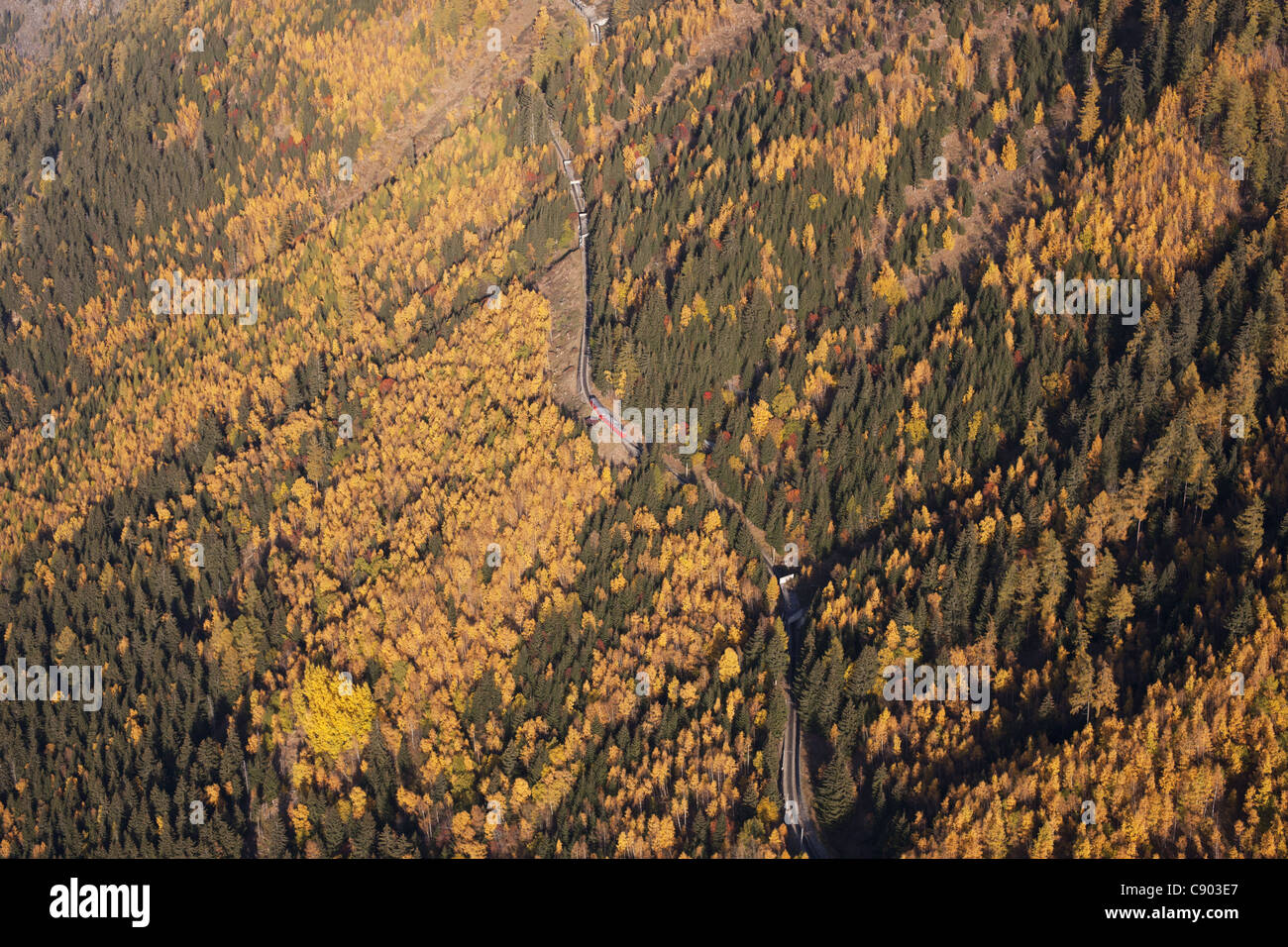 AERIAL VIEW. Rack-and-pinion railway linking Chamonix to Mer de Glace ...