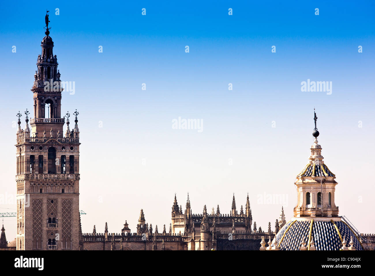The Giralda tower (left) and El Salvador dome (right) as seen from the top of Metropol Parasol, Seville, Spain Stock Photo