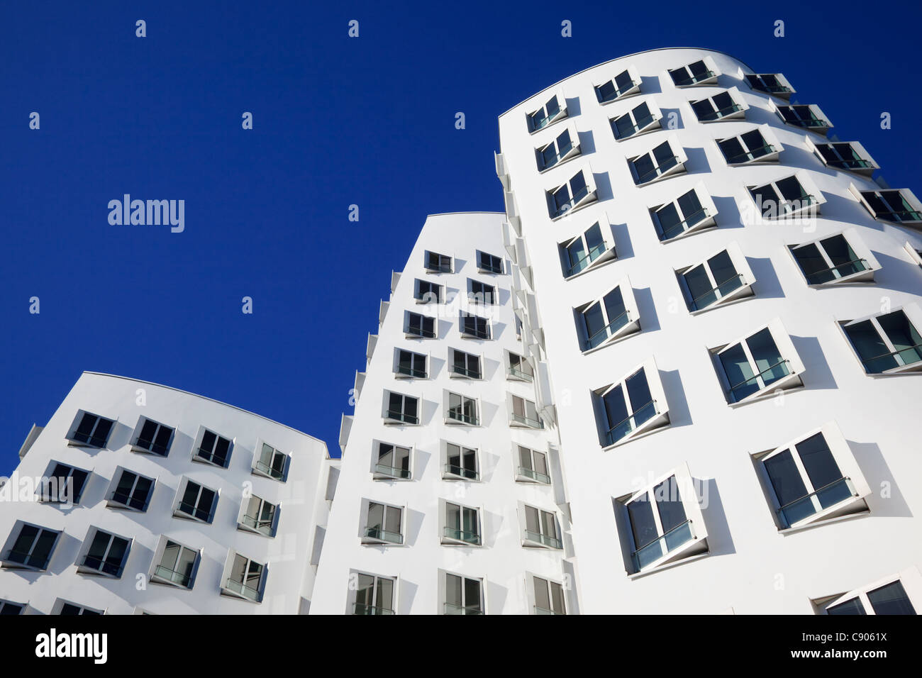 Neuer Zollhof, building designed by architect Frank O. Gehry, Medienhafen, Düsseldorf, North Rhine-Westphalia, Germany, Europe Stock Photo