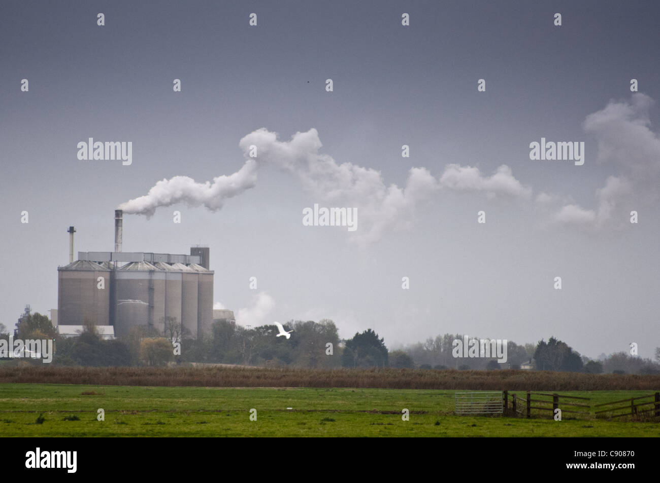 British sugar Cantley Sugar beet factory and chimney across marsh and ...